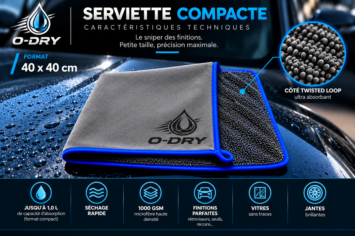 Serviette de Séchage O-DRY - 40x40cm 1000 GSM